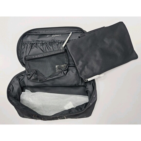Victorias Secret Black Bling Train Case Makeup Fabric Cosmetic Bag NWT 3 Piece - Picture 9 of 9